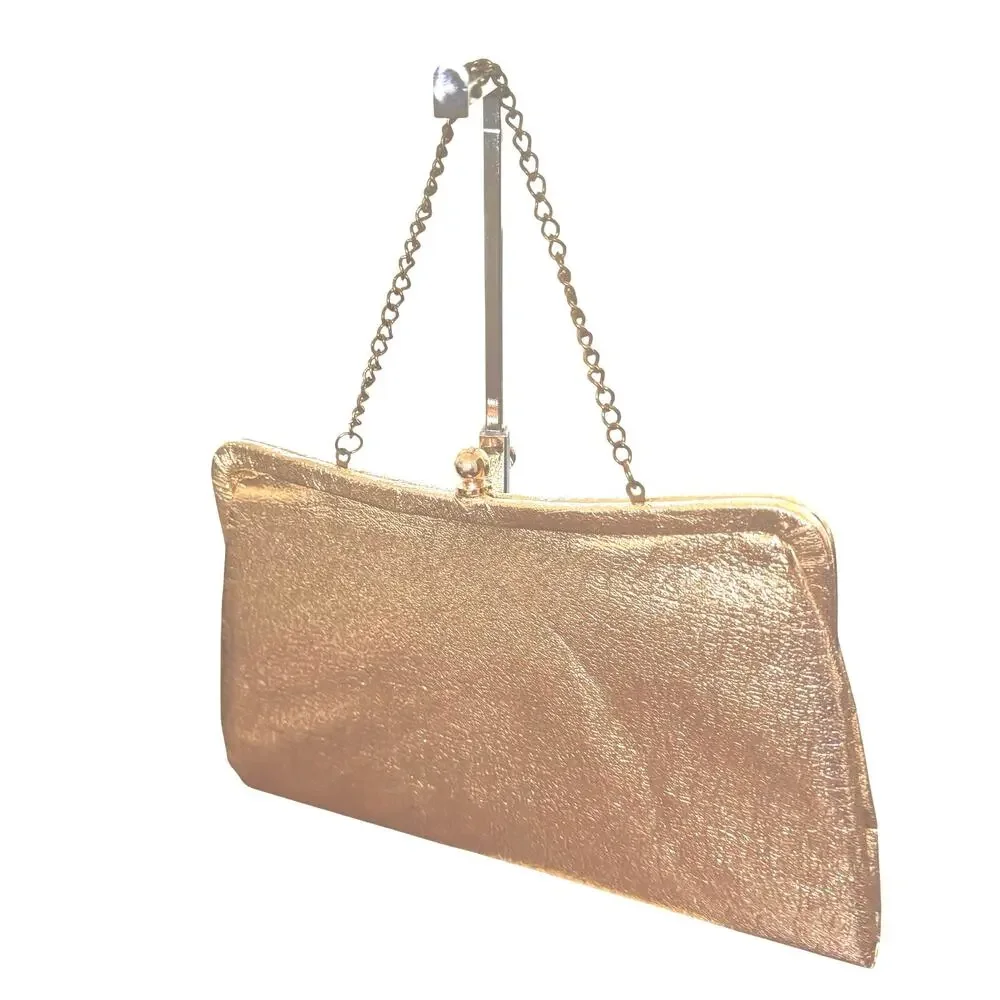 Vintage 1960's Gold Crinkle Metallic‎ Clutch Convertible Evening Handbag